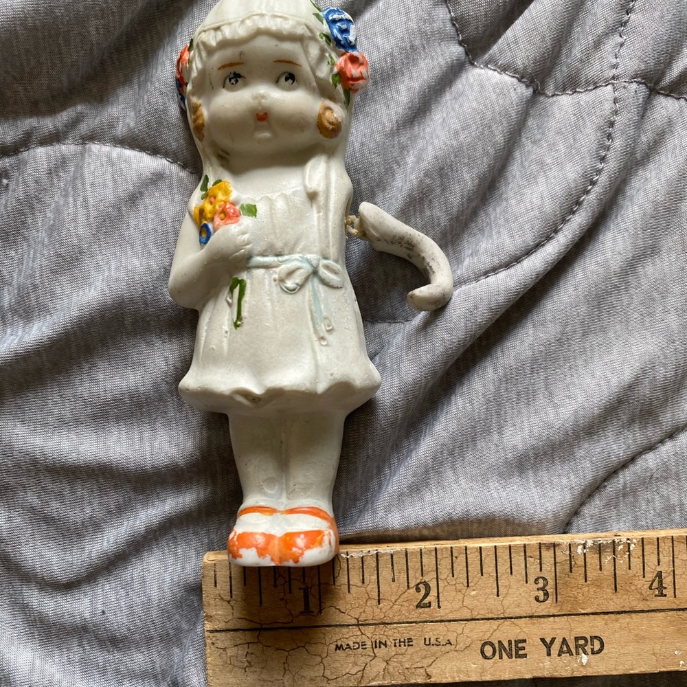Vintage Early Ceramic Porcelain Baby Doll bisque Flowers Japan Jointed Arm